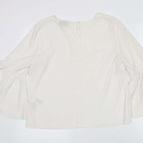 Topshop Womens White  Polyester Kimono Blouse Size 10 Round Neck