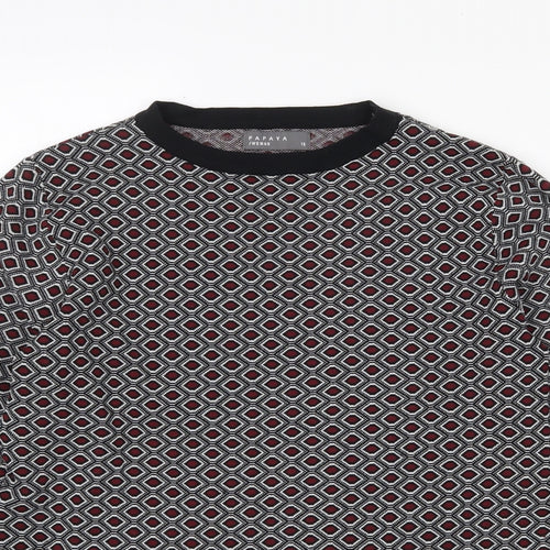 Papaya Womens Black Crew Neck Geometric Polyamide Pullover Jumper Size 10