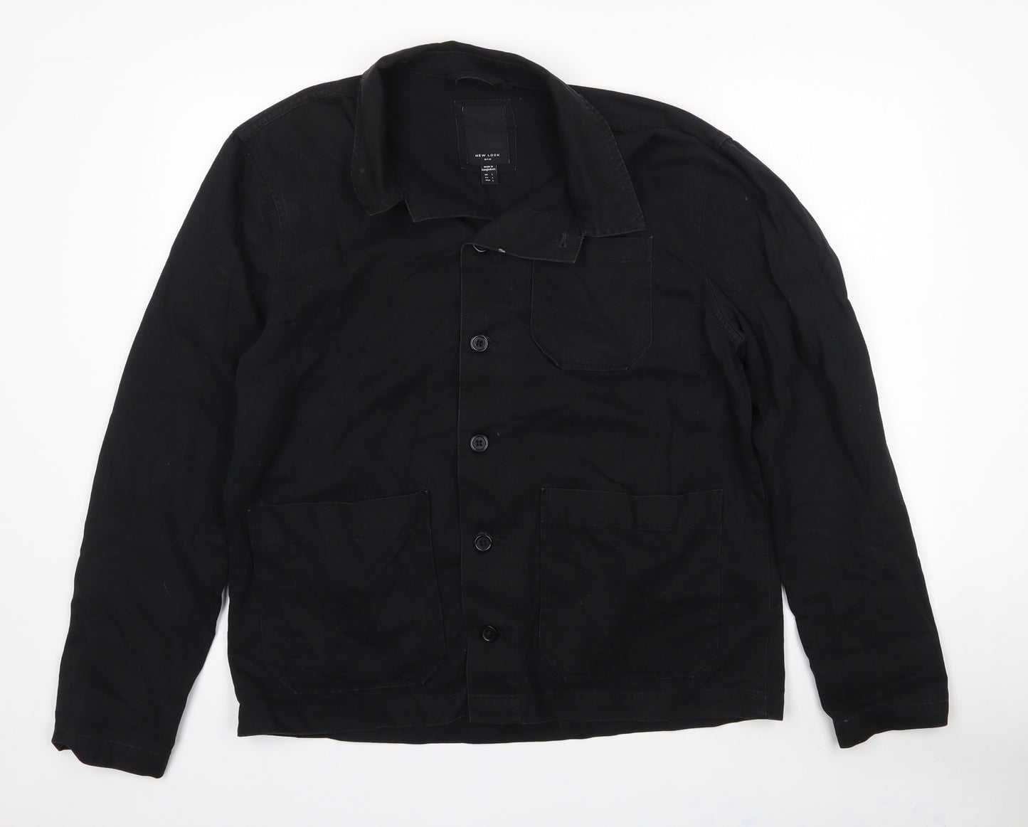 New Look Mens Black  Cotton  Button-Up Size L Collared Button