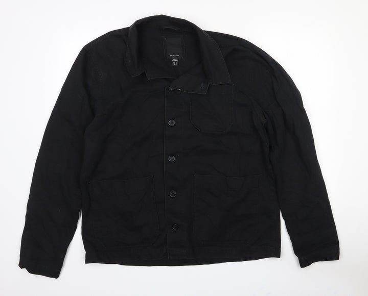 New Look Mens Black  Cotton  Button-Up Size L Collared Button