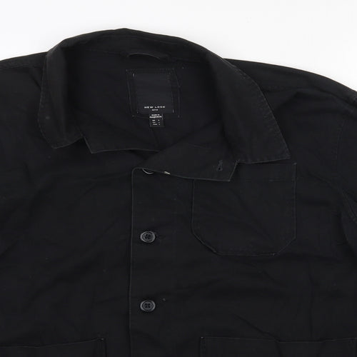 New Look Mens Black  Cotton  Button-Up Size L Collared Button
