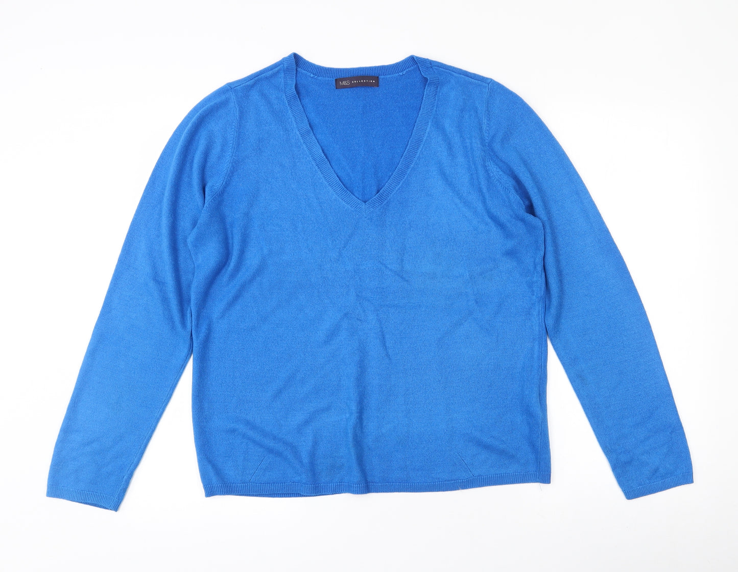 Marks and Spencer Womens Blue V-Neck  Acrylic Pullover Jumper Size 16