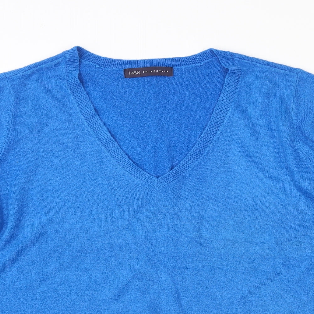 Marks and Spencer Womens Blue V-Neck  Acrylic Pullover Jumper Size 16