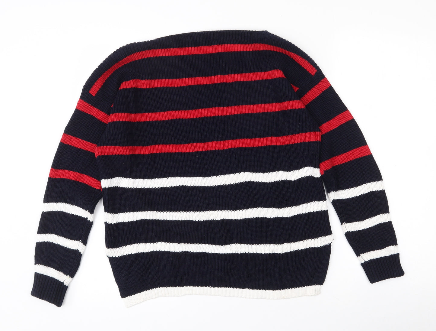 Marks and Spencer Womens Black Boat Neck Striped Cotton Pullover Jumper Size M