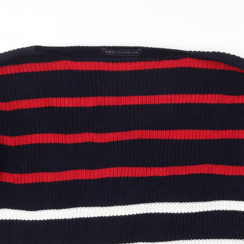 Marks and Spencer Womens Black Boat Neck Striped Cotton Pullover Jumper Size M