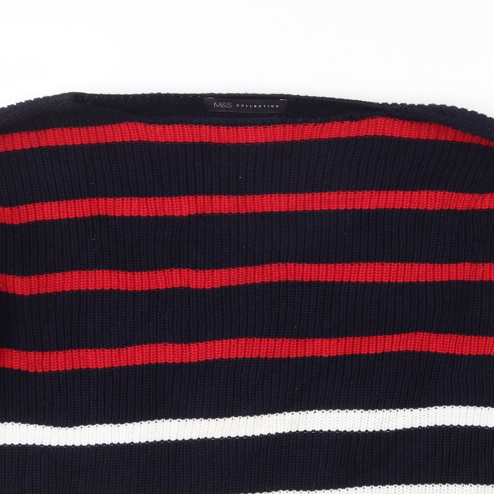 Marks and Spencer Womens Black Boat Neck Striped Cotton Pullover Jumper Size M