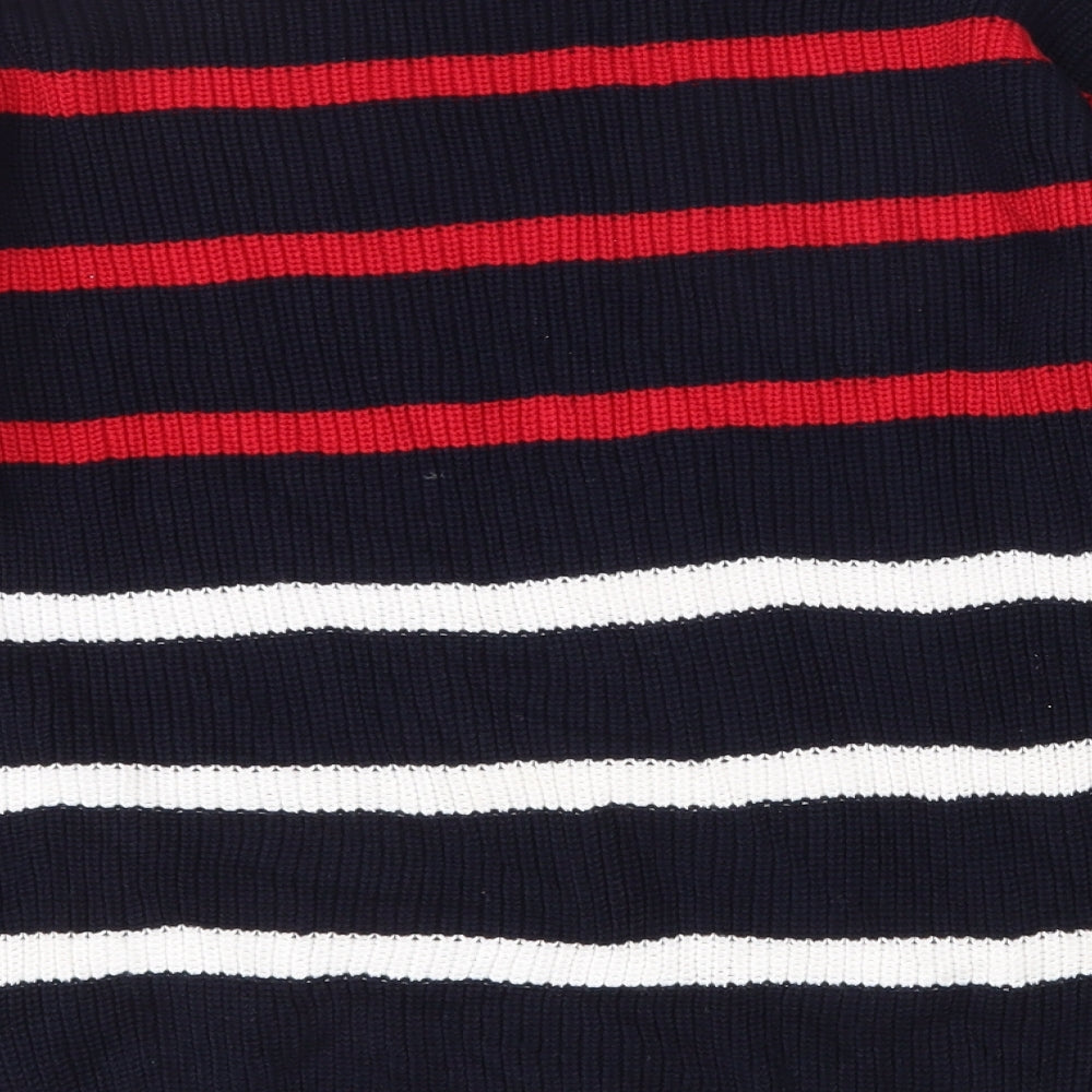 Marks and Spencer Womens Black Boat Neck Striped Cotton Pullover Jumper Size M