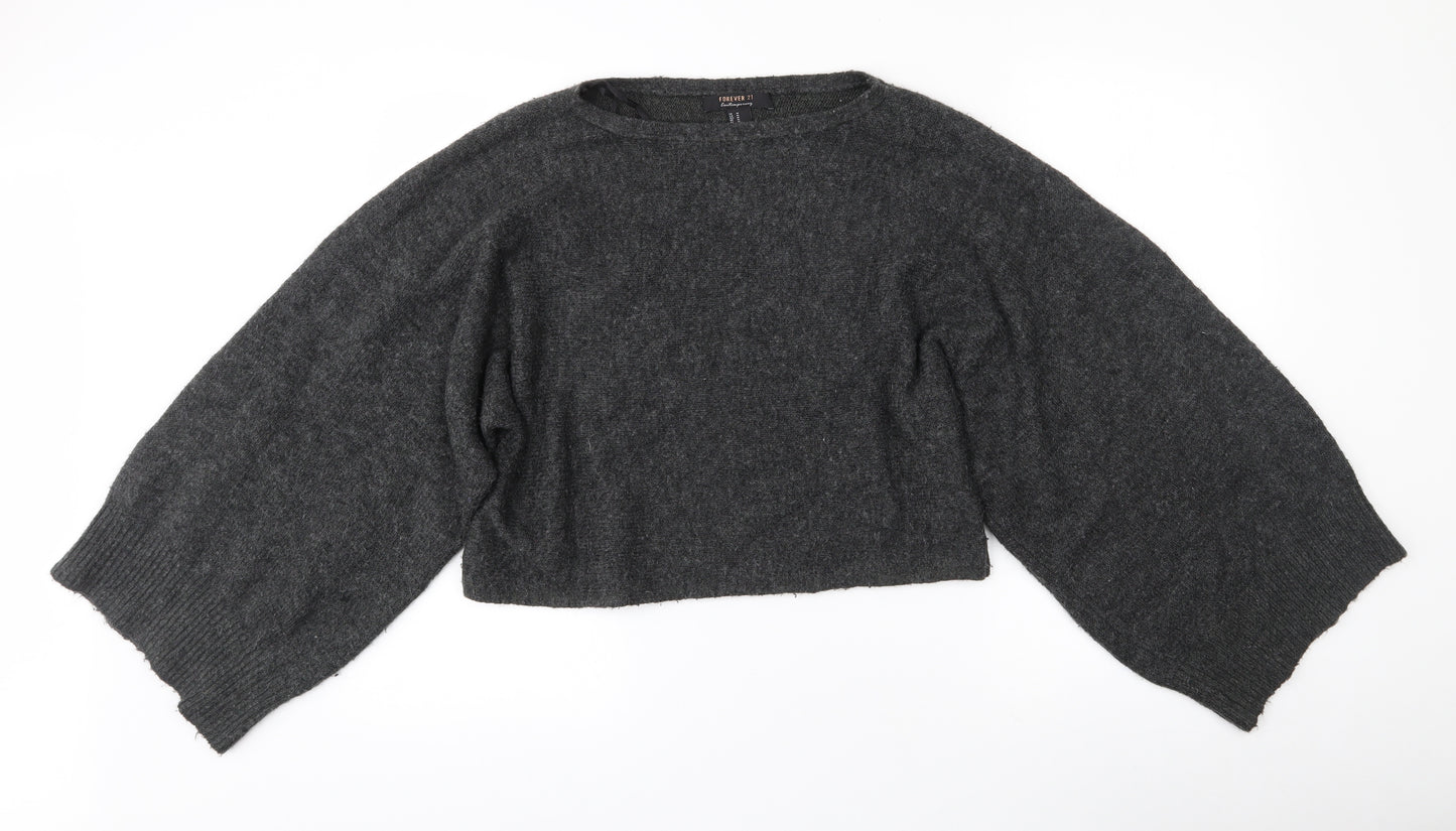 FOREVER 21 Womens Grey Boat Neck  Acrylic Pullover Jumper Size M   - Cropped