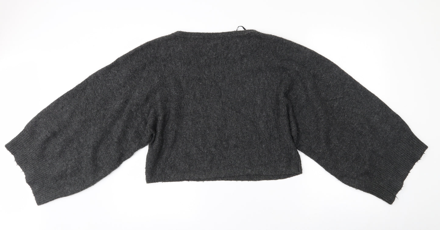 FOREVER 21 Womens Grey Boat Neck  Acrylic Pullover Jumper Size M   - Cropped