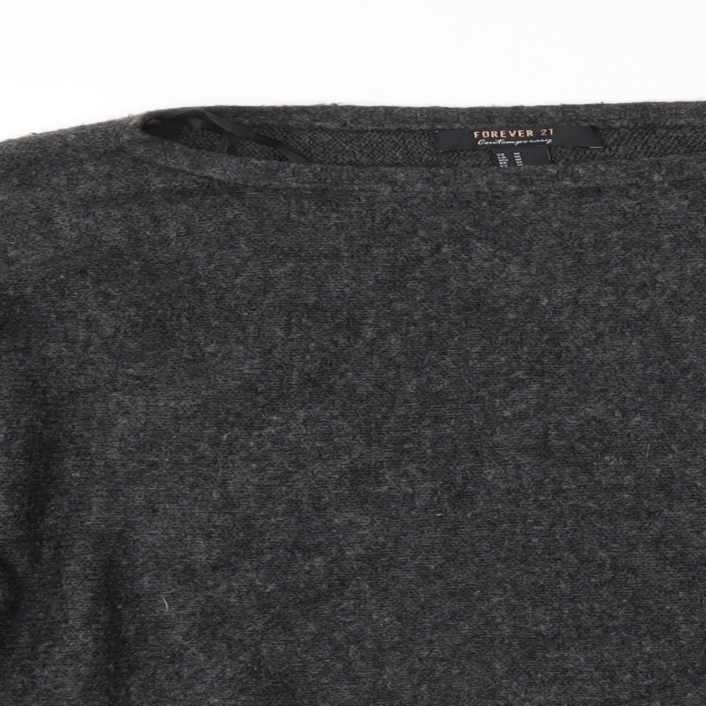 FOREVER 21 Womens Grey Boat Neck  Acrylic Pullover Jumper Size M   - Cropped