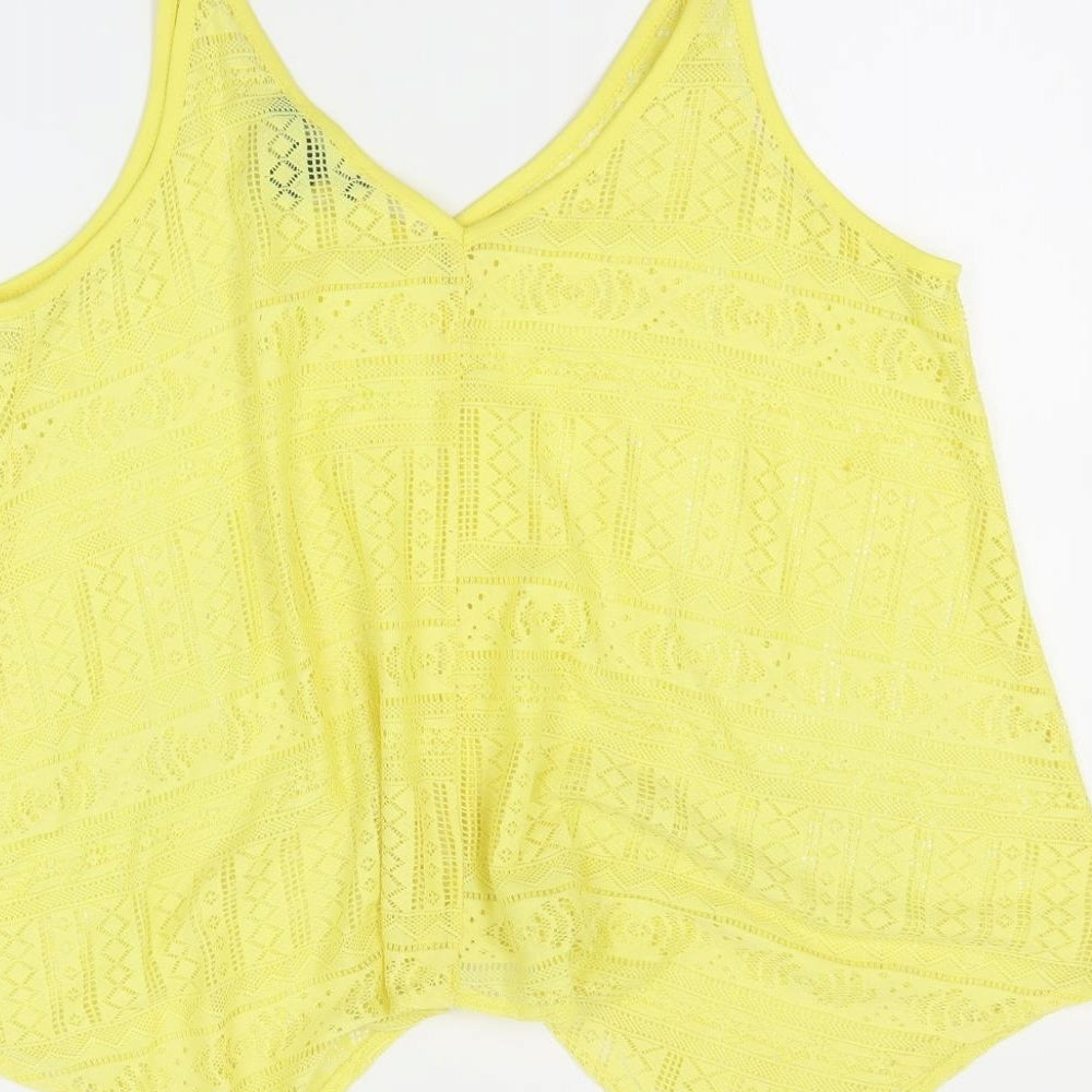 Primark Womens Yellow  Polyester Basic Tank Size 12 V-Neck