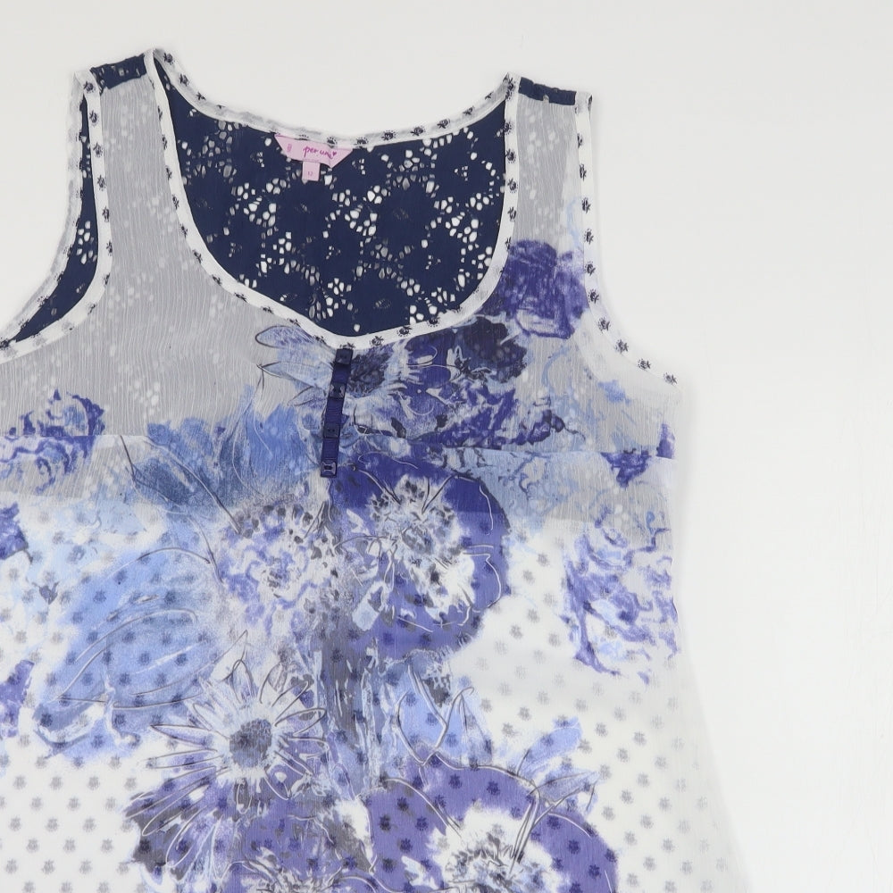 Per Una Womens White Floral Polyamide Basic Blouse Size 12 Round Neck