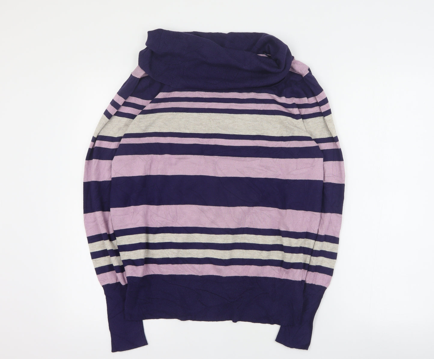 Marks and Spencer Womens Blue Roll Neck Striped Viscose Pullover Jumper Size 18