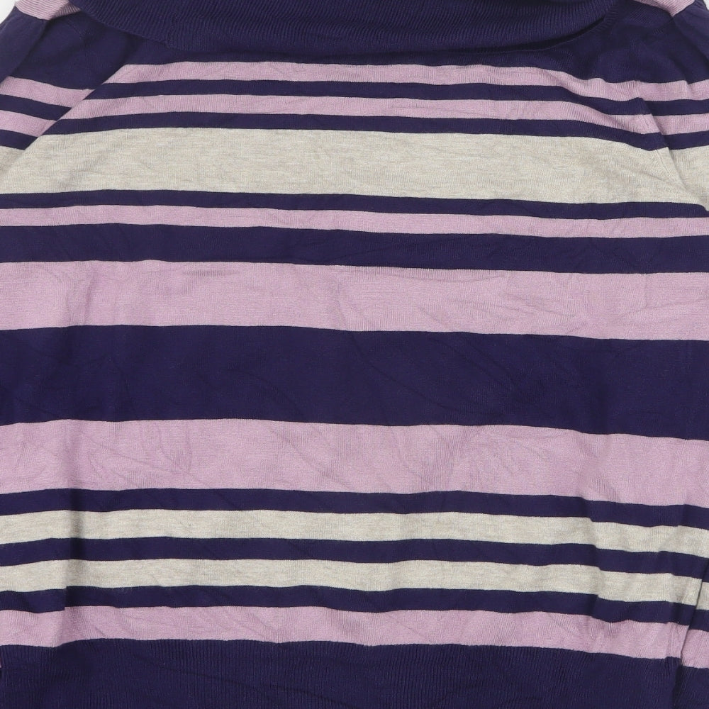 Marks and Spencer Womens Blue Roll Neck Striped Viscose Pullover Jumper Size 18