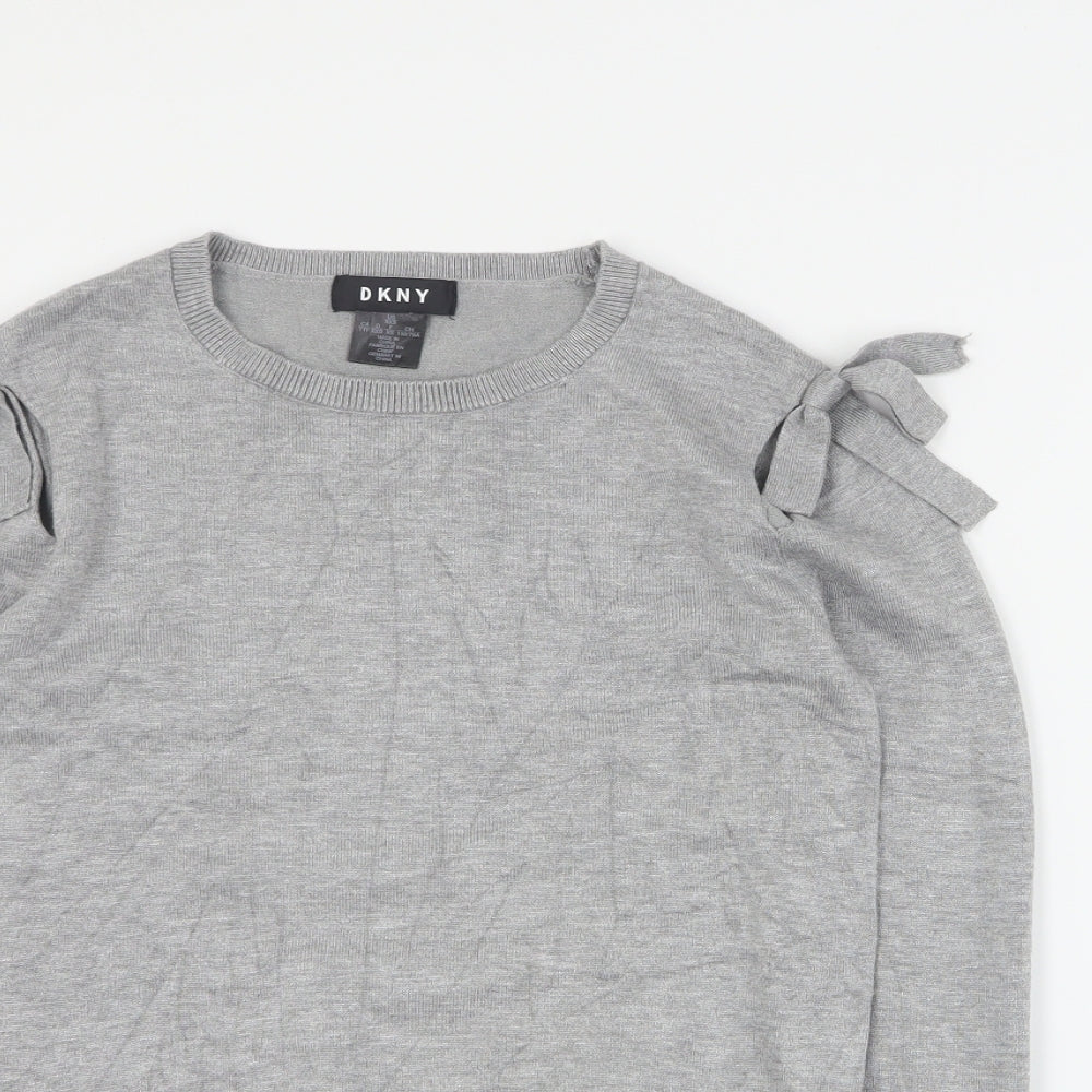 DKNY Womens Grey Round Neck  Viscose Pullover Jumper Size XS