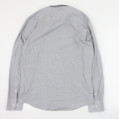 F&F Mens Grey Plaid Polyester  Button-Up Size 15.5 Collared Button