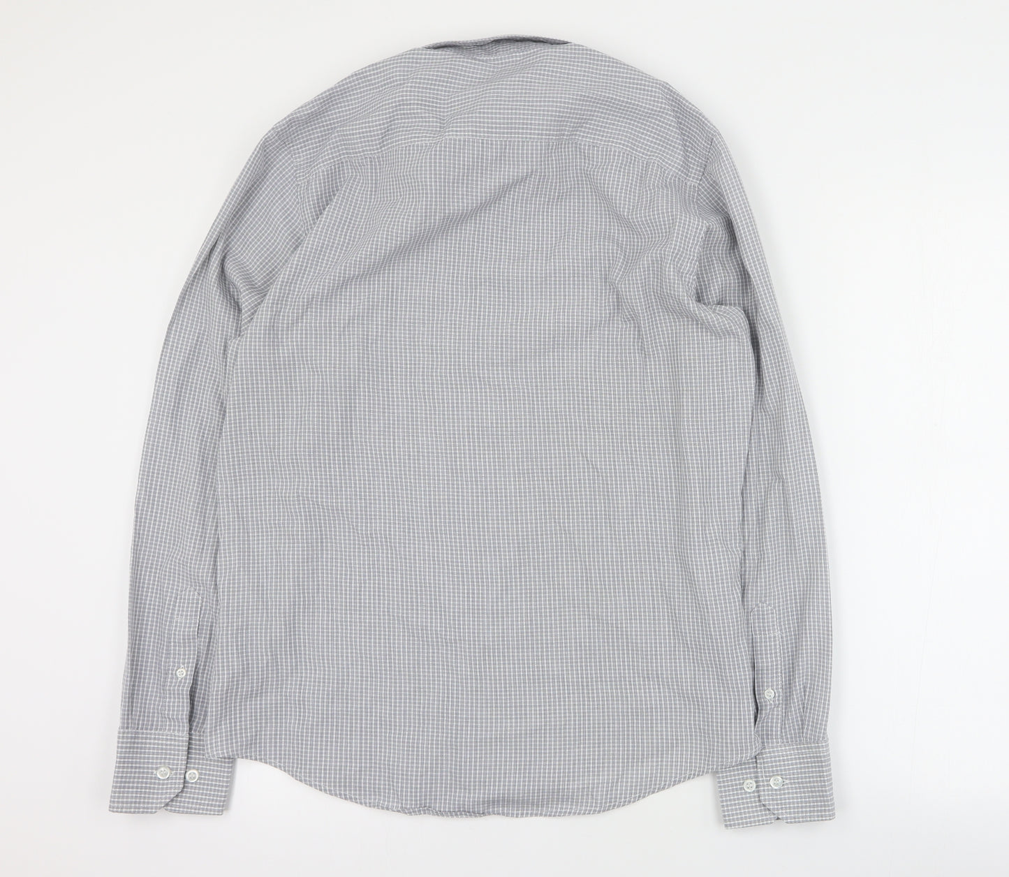 F&F Mens Grey Plaid Polyester  Button-Up Size 15.5 Collared Button