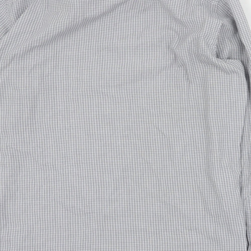 F&F Mens Grey Plaid Polyester  Button-Up Size 15.5 Collared Button