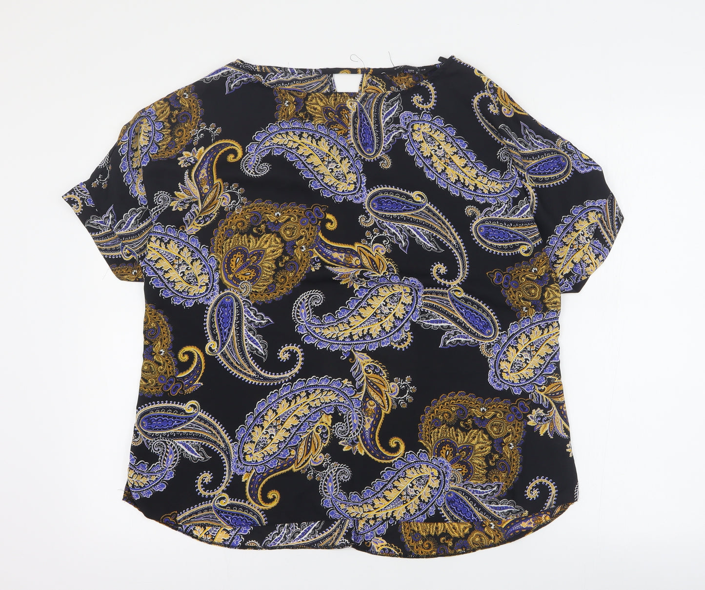 Dorothy Perkins Womens Black Paisley Polyester Basic Blouse Size 16 Round Neck