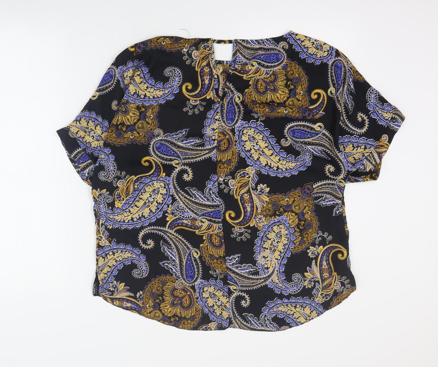 Dorothy Perkins Womens Black Paisley Polyester Basic Blouse Size 16 Round Neck