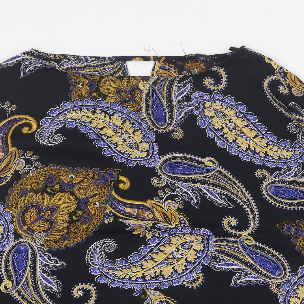 Dorothy Perkins Womens Black Paisley Polyester Basic Blouse Size 16 Round Neck