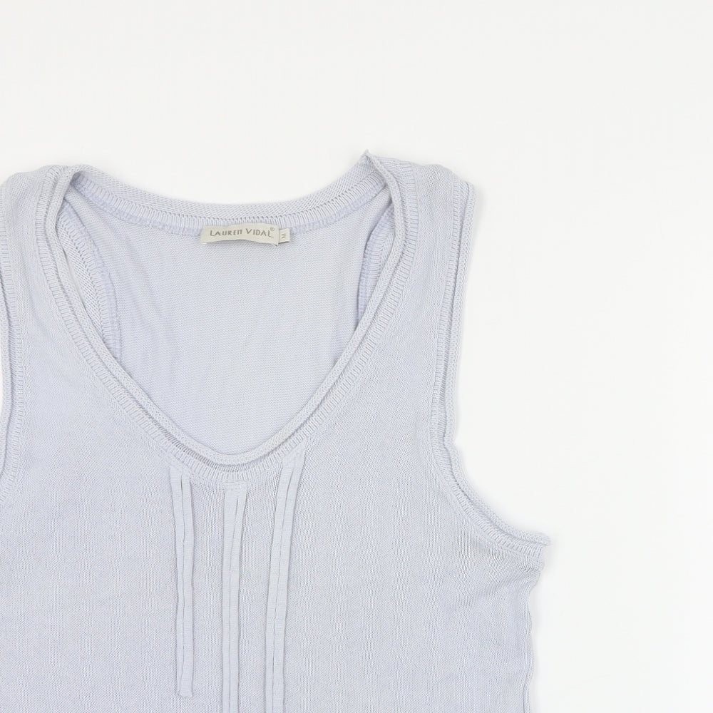 LAUREN VIDAL Womens Blue  100% Cotton Basic Tank Size M V-Neck
