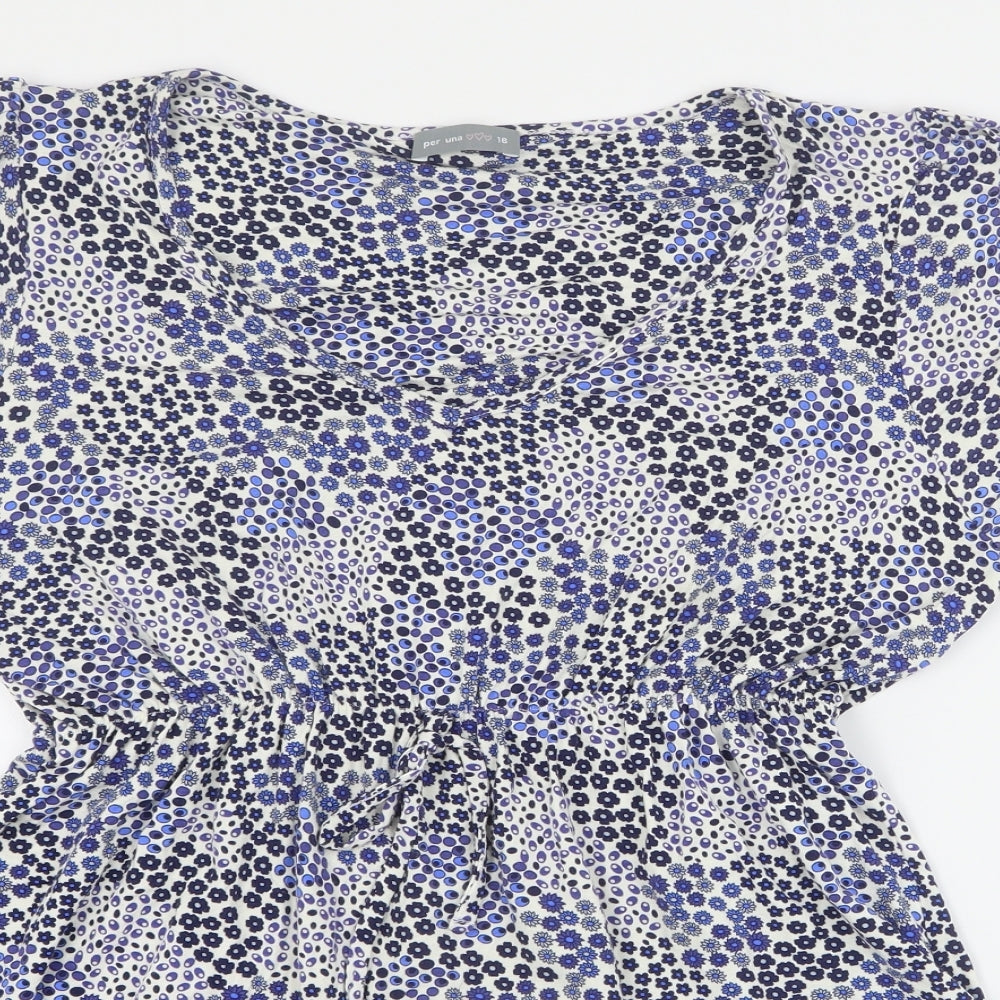 Per Una Womens Blue Floral Viscose Basic Blouse Size 18 V-Neck