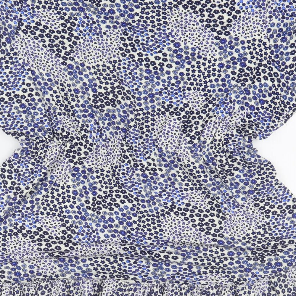 Per Una Womens Blue Floral Viscose Basic Blouse Size 18 V-Neck