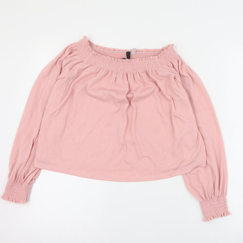 H&M Womens Pink  Polyester Basic Blouse Size M Off the Shoulder