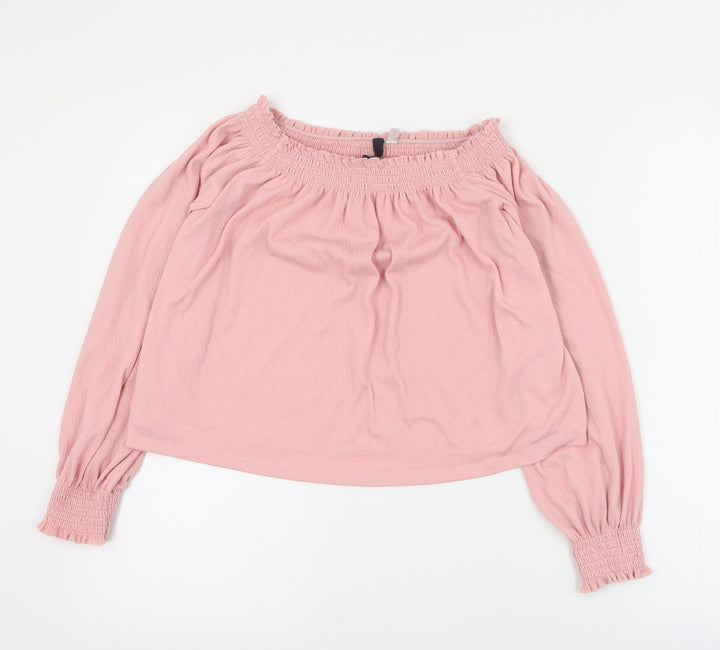 H&M Womens Pink  Polyester Basic Blouse Size M Off the Shoulder