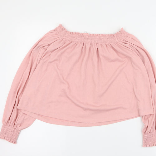 H&M Womens Pink  Polyester Basic Blouse Size M Off the Shoulder