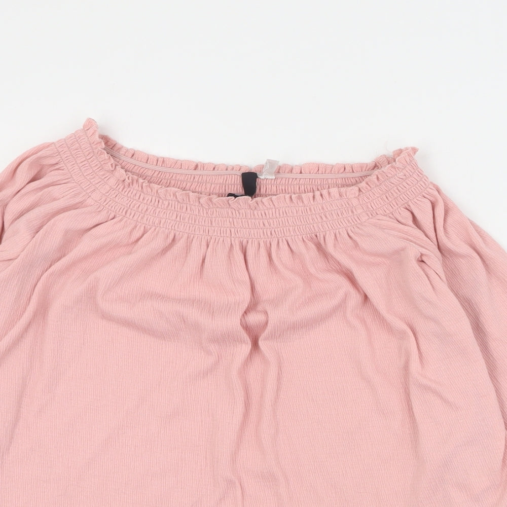 H&M Womens Pink  Polyester Basic Blouse Size M Off the Shoulder