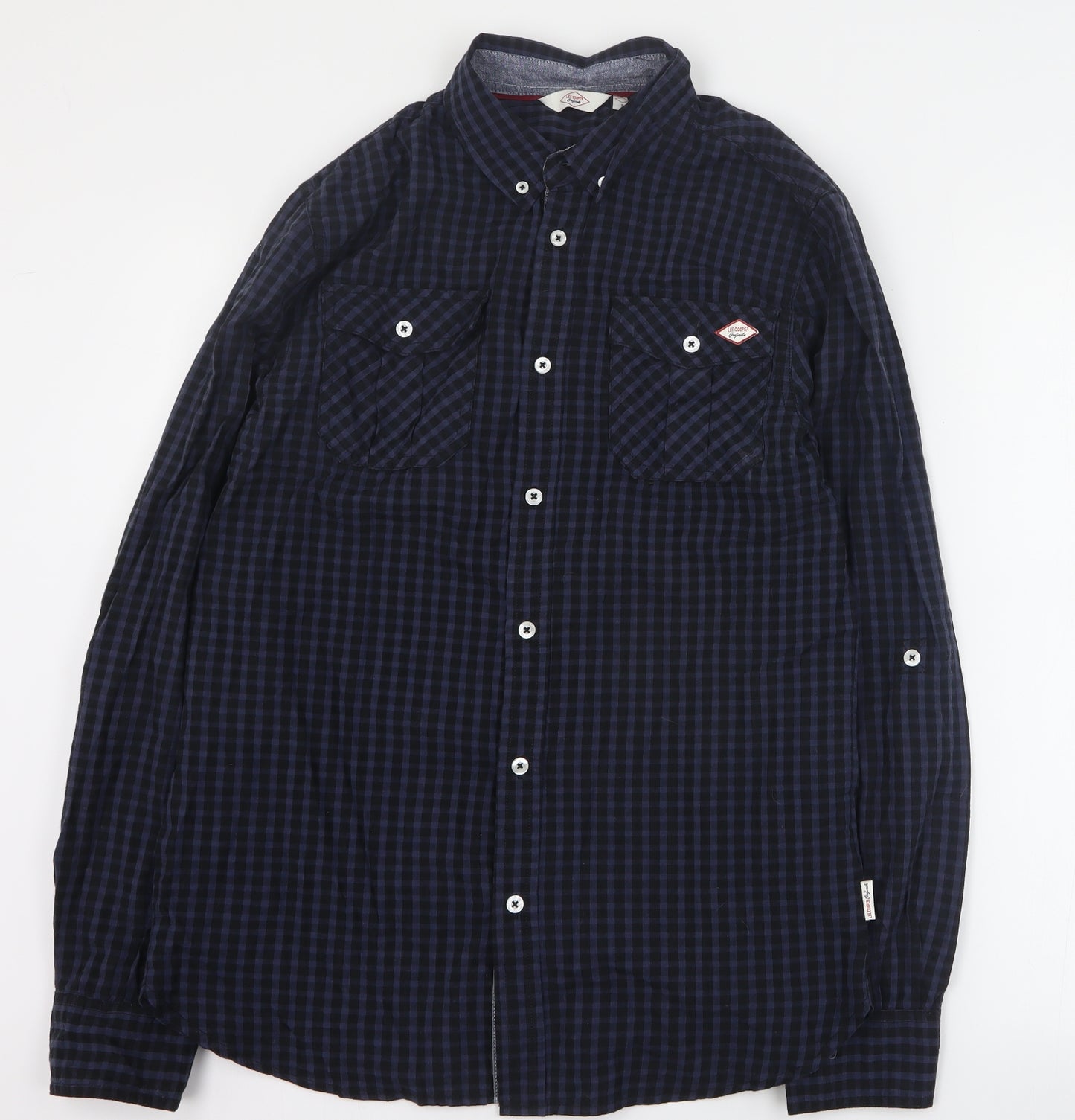 Lee Cooper Mens Blue Plaid Cotton  Button-Up Size S Collared Button