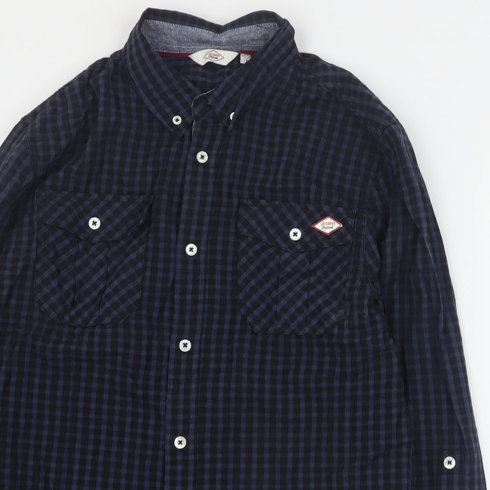 Lee Cooper Mens Blue Plaid Cotton  Button-Up Size S Collared Button