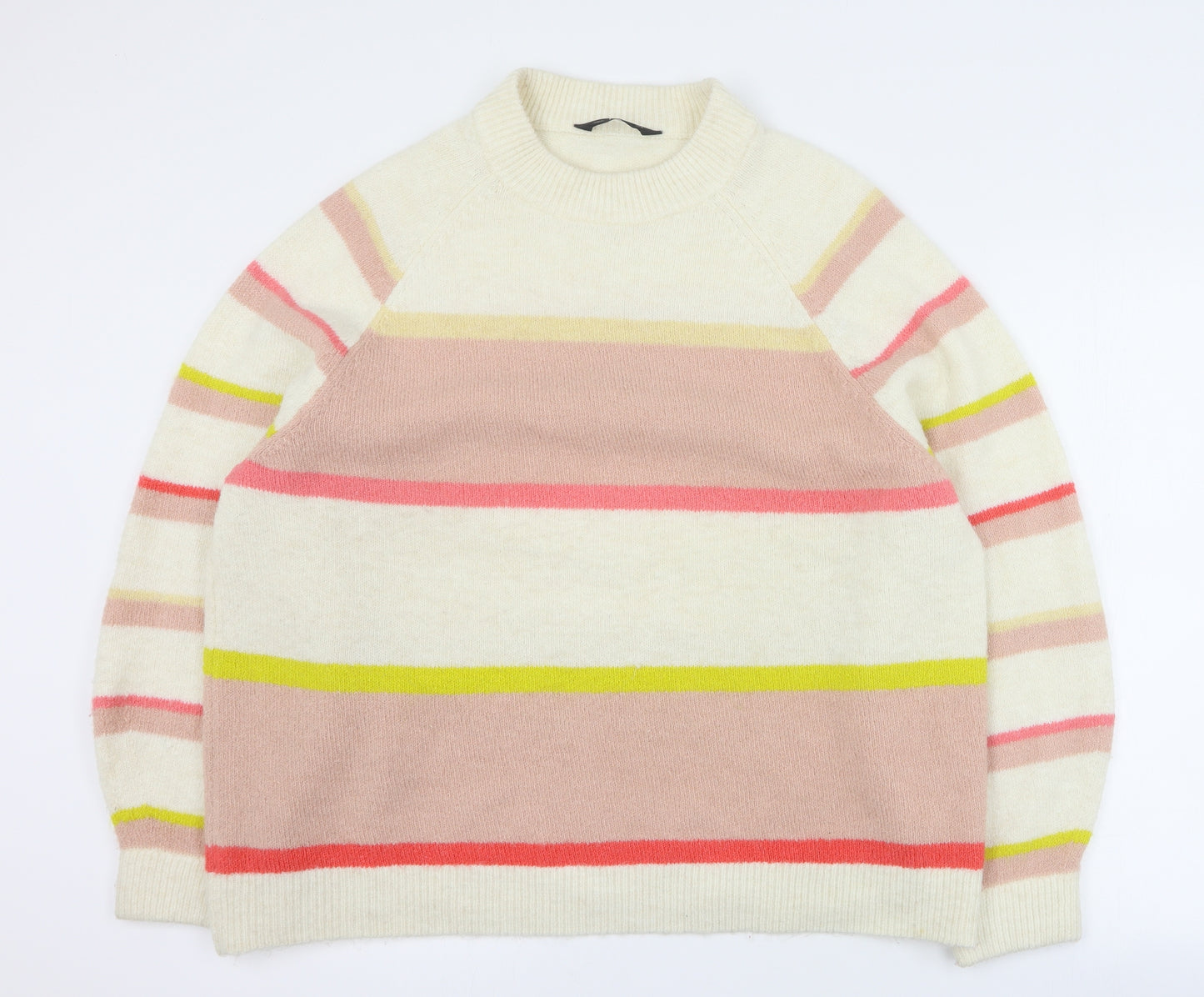 F&F Womens Beige Mock Neck Striped Acrylic Pullover Jumper Size 18