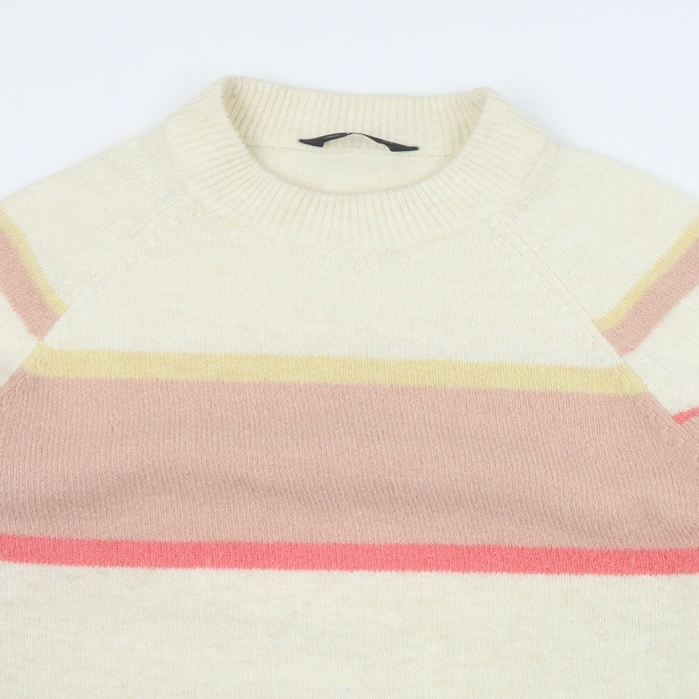 F&F Womens Beige Mock Neck Striped Acrylic Pullover Jumper Size 18