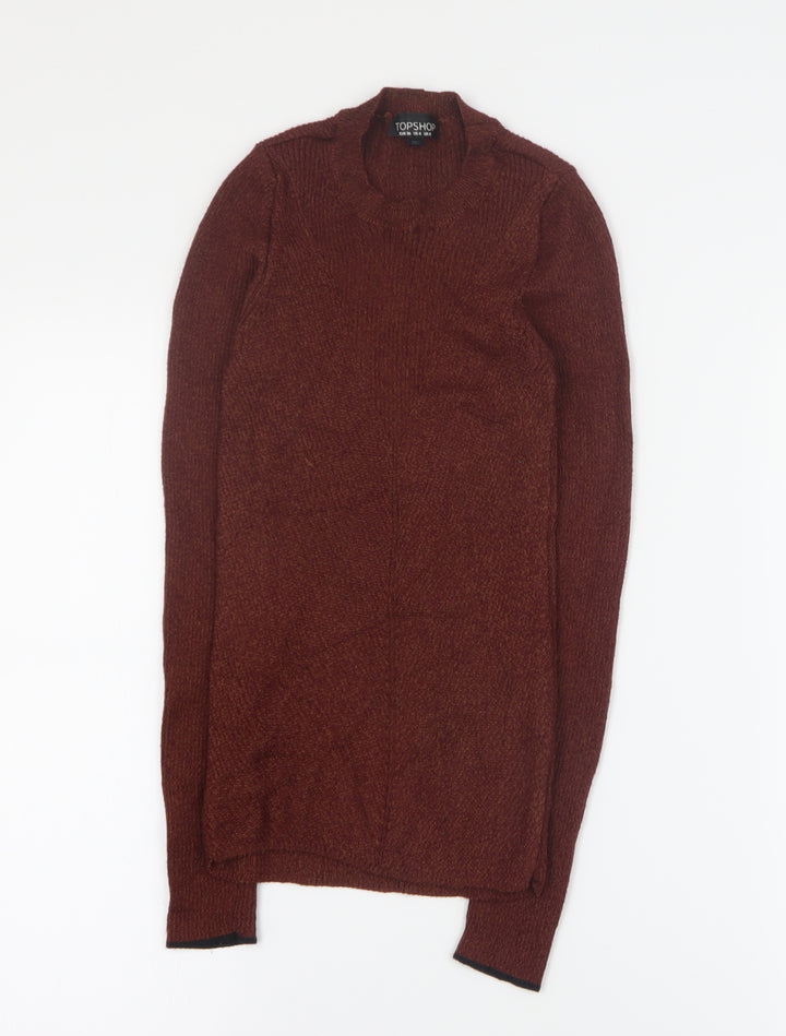 Topshop Womens Brown Round Neck  Viscose Pullover Jumper Size 8