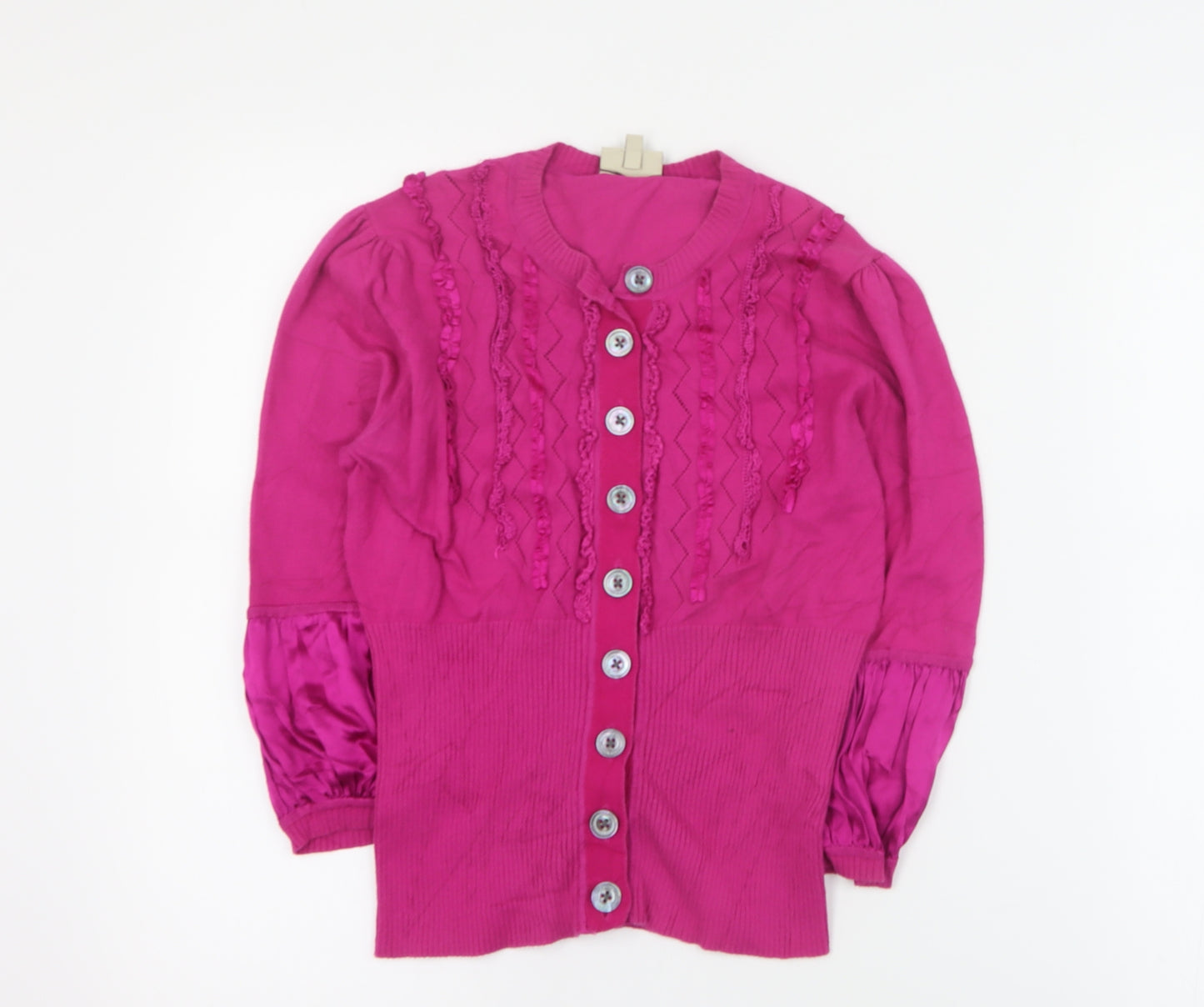 Karen Millen Womens Pink Round Neck  Cotton Cardigan Jumper Size XS
