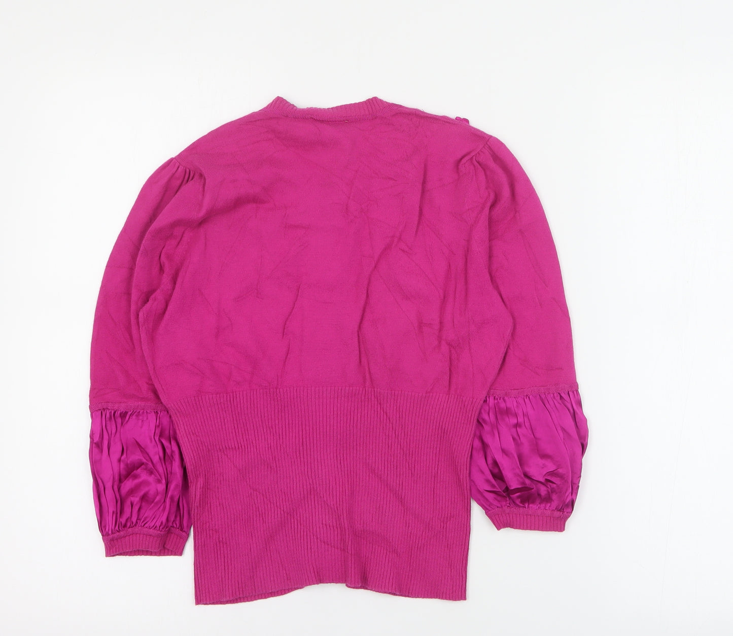Karen Millen Womens Pink Round Neck  Cotton Cardigan Jumper Size XS