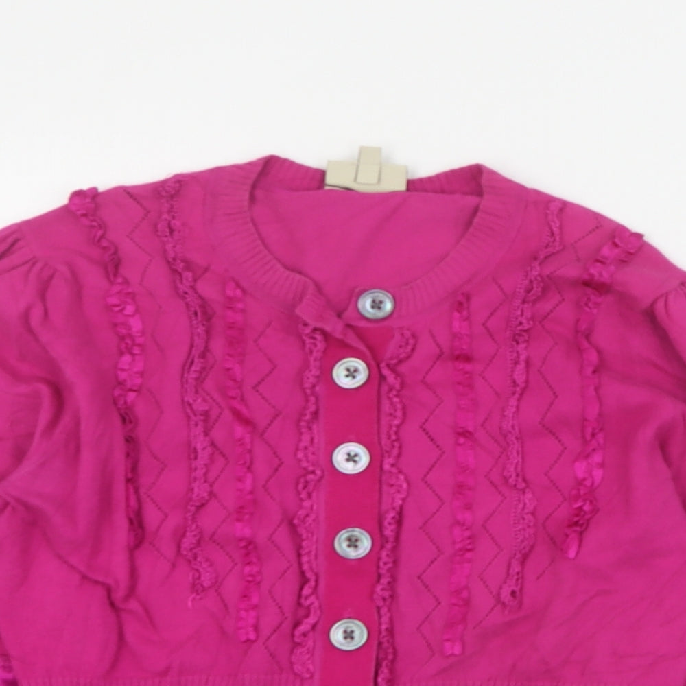 Karen Millen Womens Pink Round Neck  Cotton Cardigan Jumper Size XS