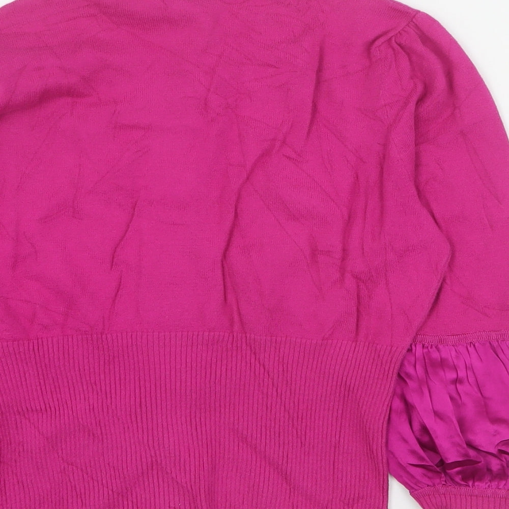 Karen Millen Womens Pink Round Neck  Cotton Cardigan Jumper Size XS