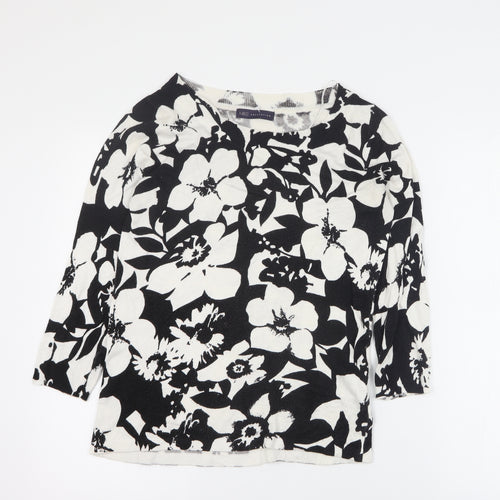 Marks and Spencer Womens Black Round Neck Floral Viscose Pullover Jumper Size 8