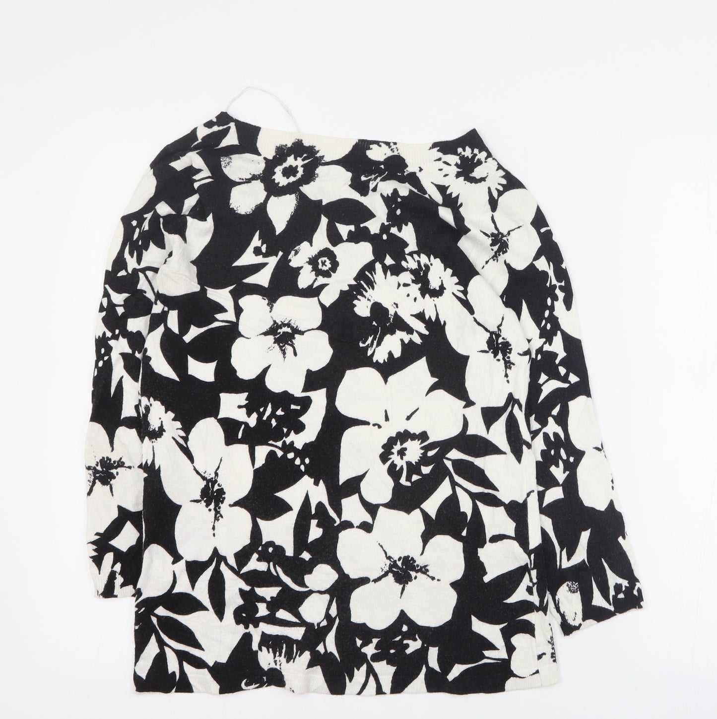 Marks and Spencer Womens Black Round Neck Floral Viscose Pullover Jumper Size 8