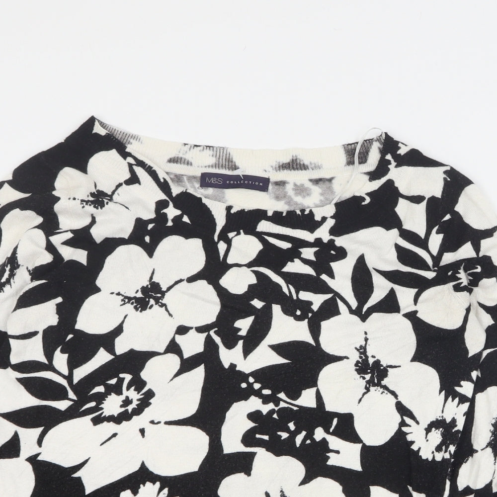 Marks and Spencer Womens Black Round Neck Floral Viscose Pullover Jumper Size 8