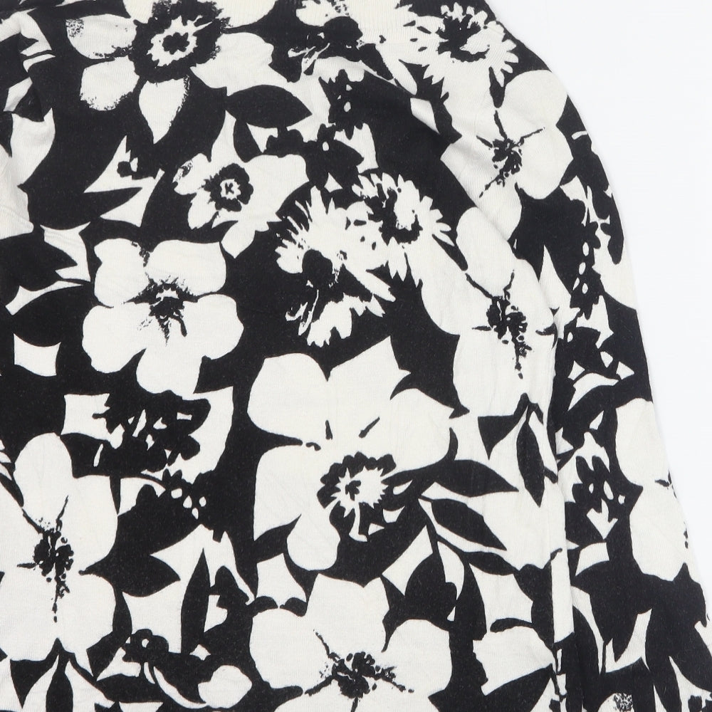 Marks and Spencer Womens Black Round Neck Floral Viscose Pullover Jumper Size 8