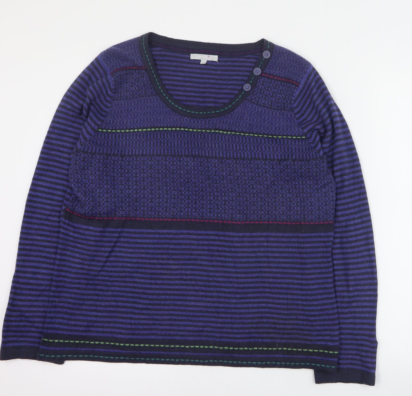 Per Una Womens Purple Scoop Neck Striped Acrylic Pullover Jumper Size 18