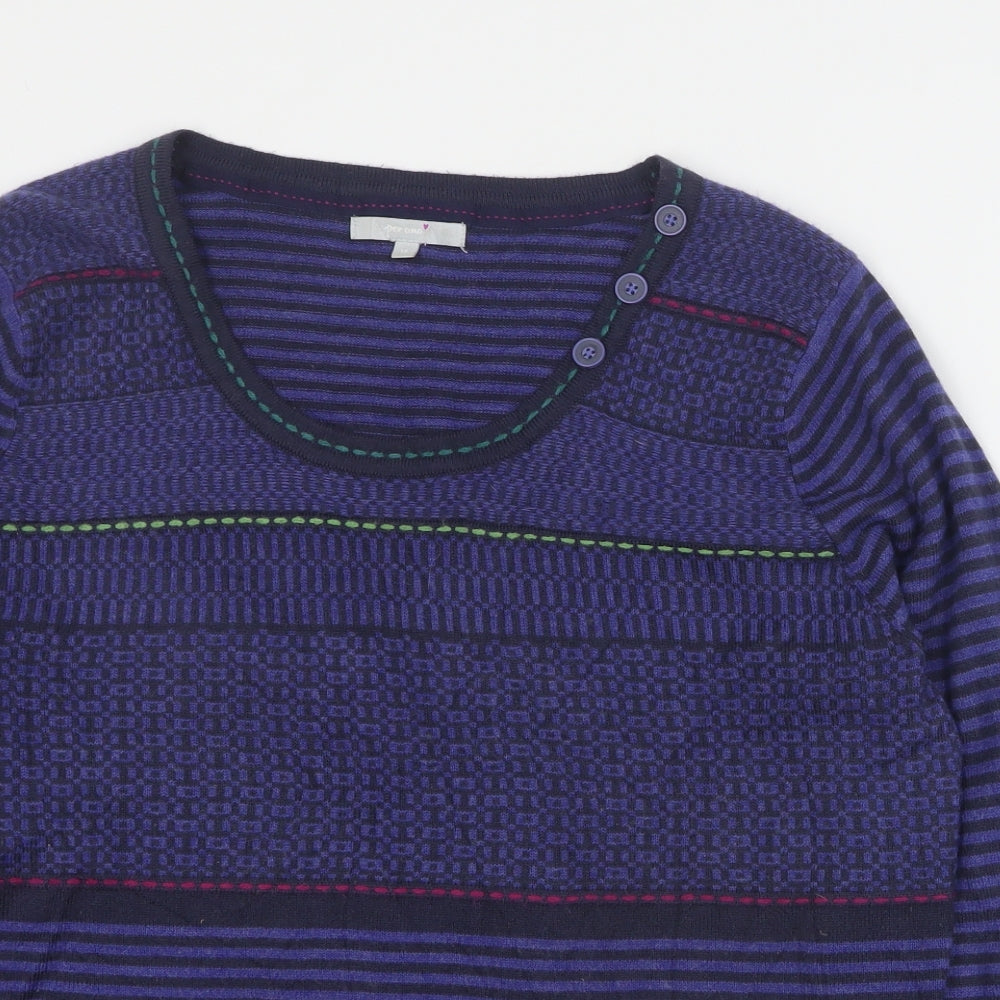 Per Una Womens Purple Scoop Neck Striped Acrylic Pullover Jumper Size 18