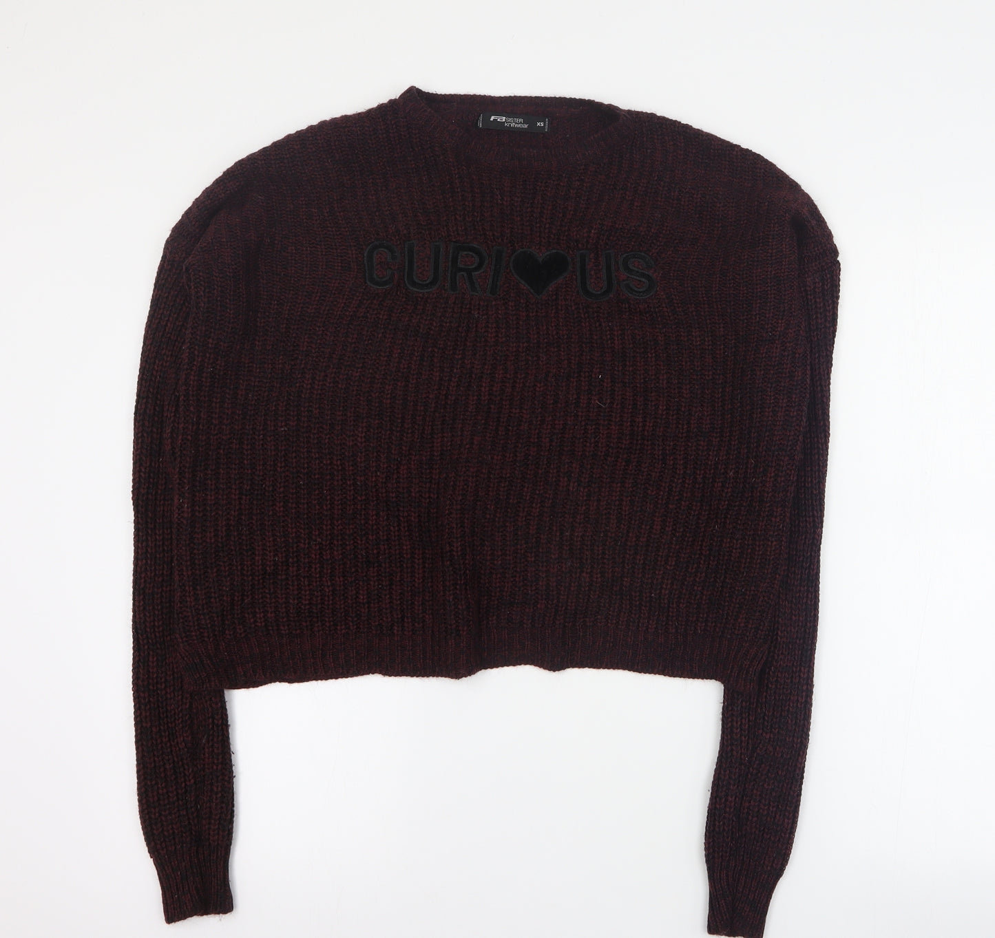 FB Sister Womens Red Round Neck  Acrylic Pullover Jumper Size XS   - 'Curious'