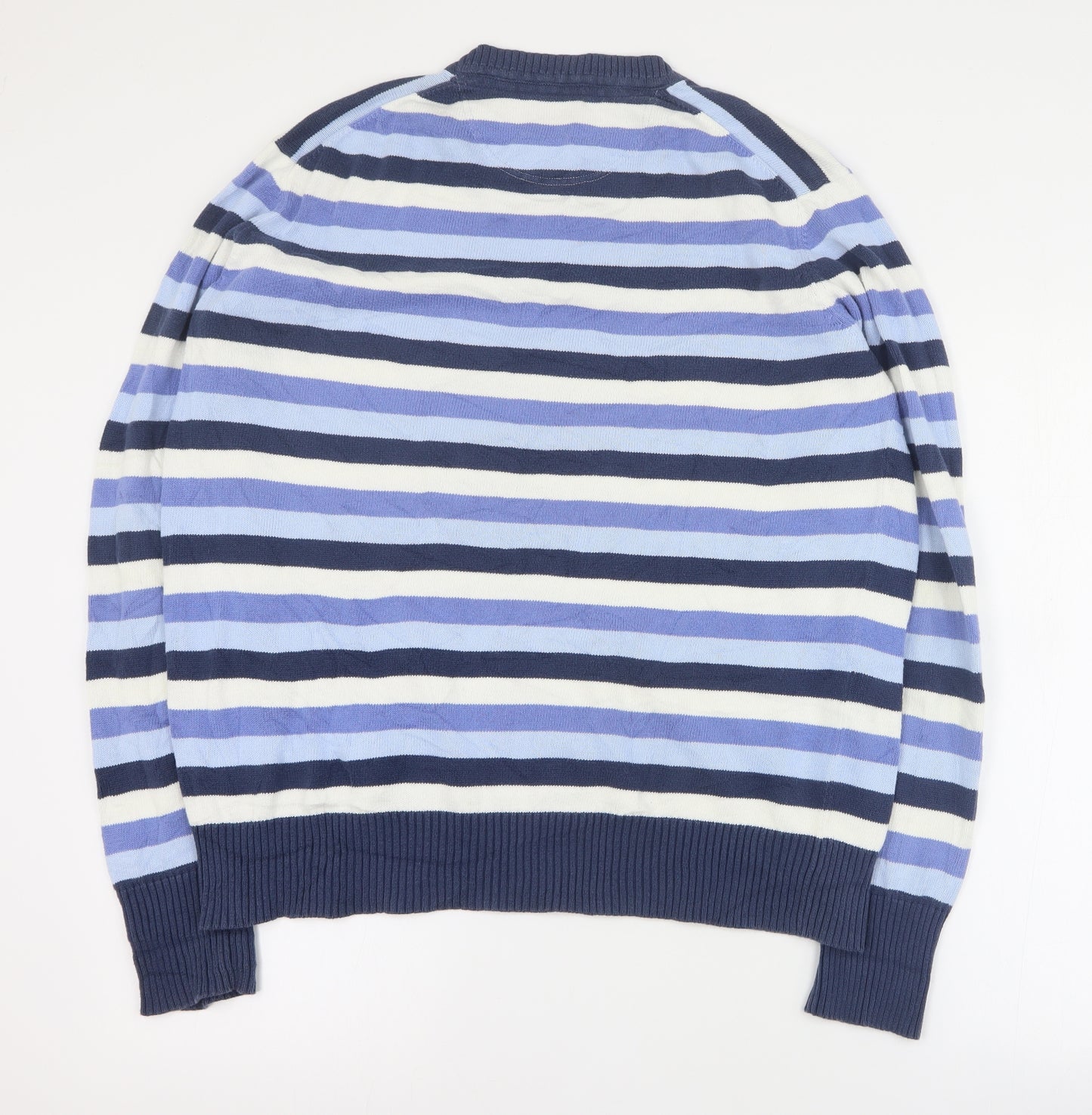 Hackett Mens Blue Round Neck Striped Cotton Pullover Jumper Size L