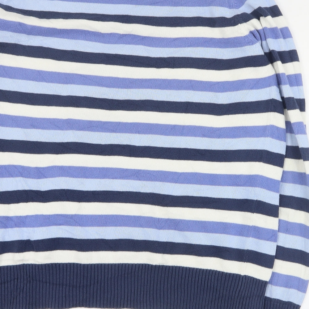 Hackett Mens Blue Round Neck Striped Cotton Pullover Jumper Size L